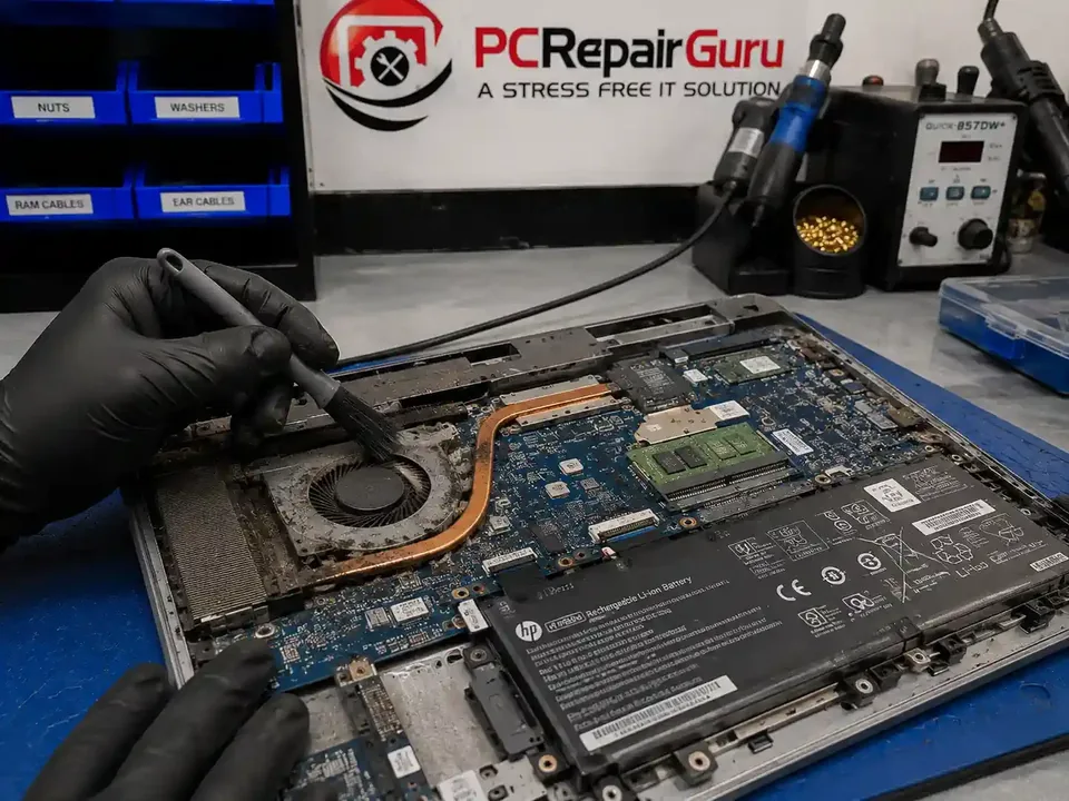 Gaming laptop cooling and performance being diagnosed at PC Repair Guru Birmingham
